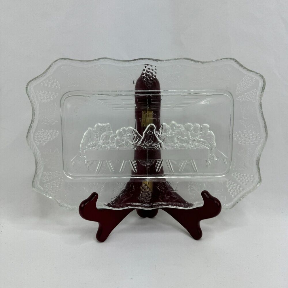 VTG Last Supper Tiara Exclusive Indiana Clear Glass Plate Tray 11"